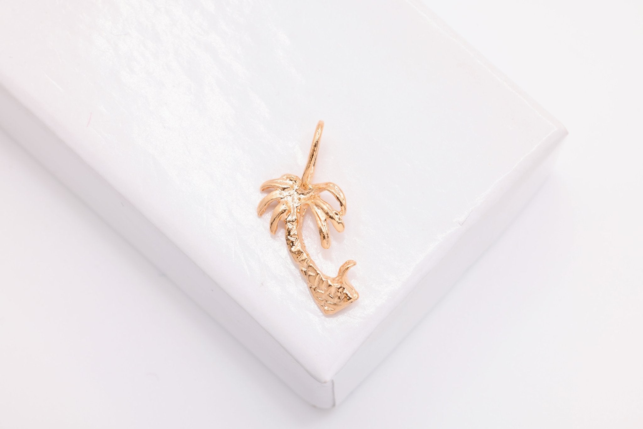 Tropical Palm Tree Charm, Wholesale, 18K Rose Gold - Plated 925 Sterling Silver, 17mm x 9mm, Hawaiian Coconut Tree - HarperCrown