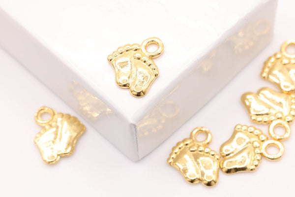 Vermeil Gold Baby Foot Print Charms, 18K Gold Plated over Sterling Silver, Small Baby Feet Imprint Charms - HarperCrown