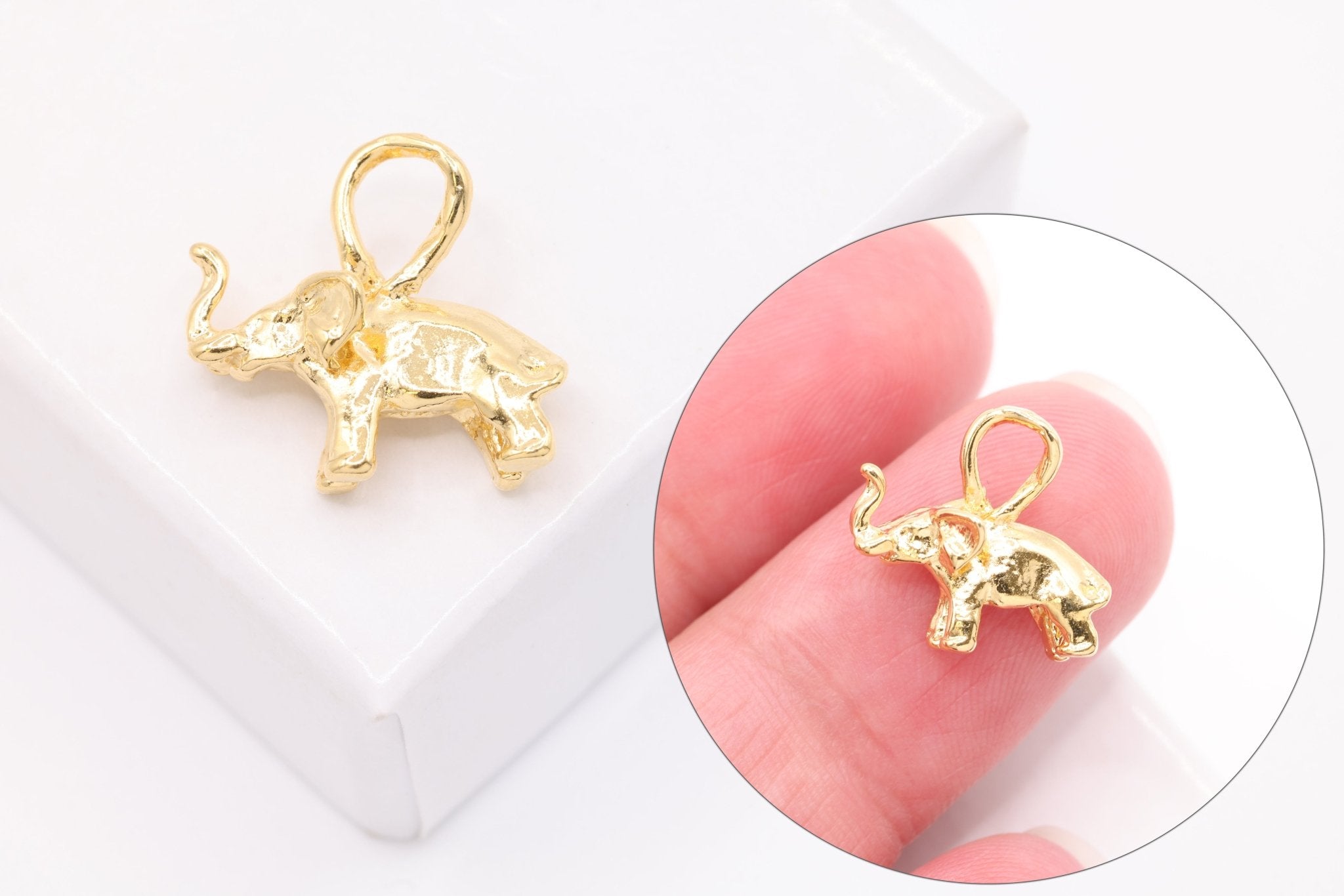 Vermeil Gold Elephant Charm, 18K Gold Plated over Sterling Silver, Elephant Pendant Charm, Small elephant Charm - HarperCrown