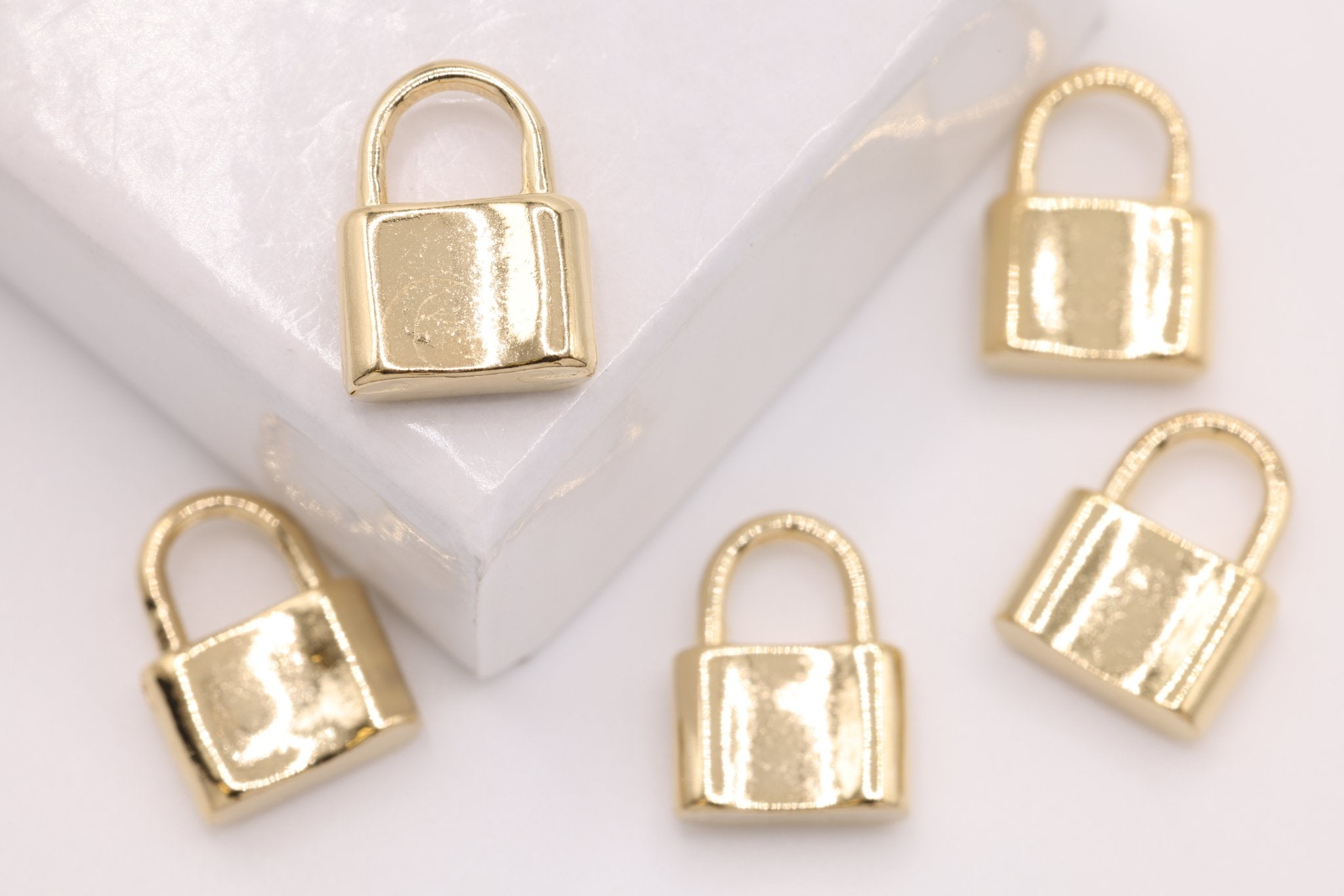 Vermeil Gold Padlock Charm - 18k gold plated over 925 sterling silver Lock and Key Charm Small Lock Padlock Wholesale Charms - HarperCrown