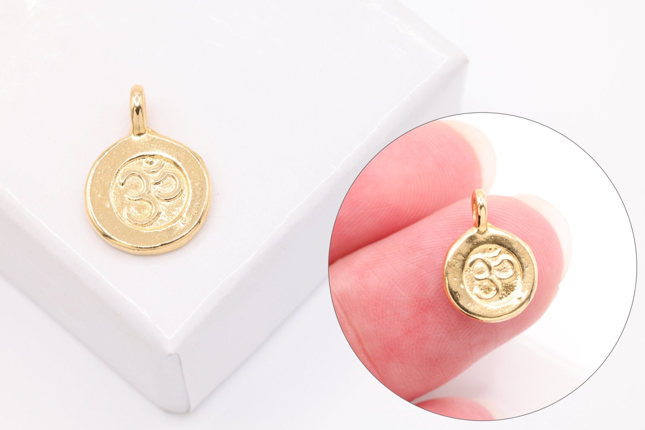 Vermeil Gold Spiritual Yoga Ohm Om Symbol Charm, 18K gold plated over Sterling Silver - HarperCrown