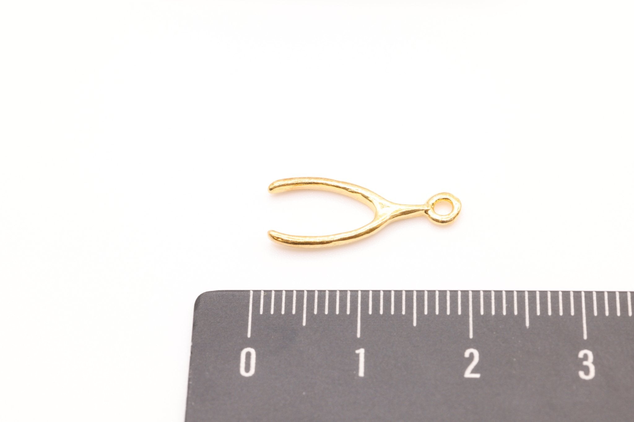 Vermeil Gold Wishbone, 18kt gold plated over Sterling Silver, Glossy Wishbone, Wishbone Charm, Wishbone Pendant, Lucky Wishbone, 37 - HarperCrown