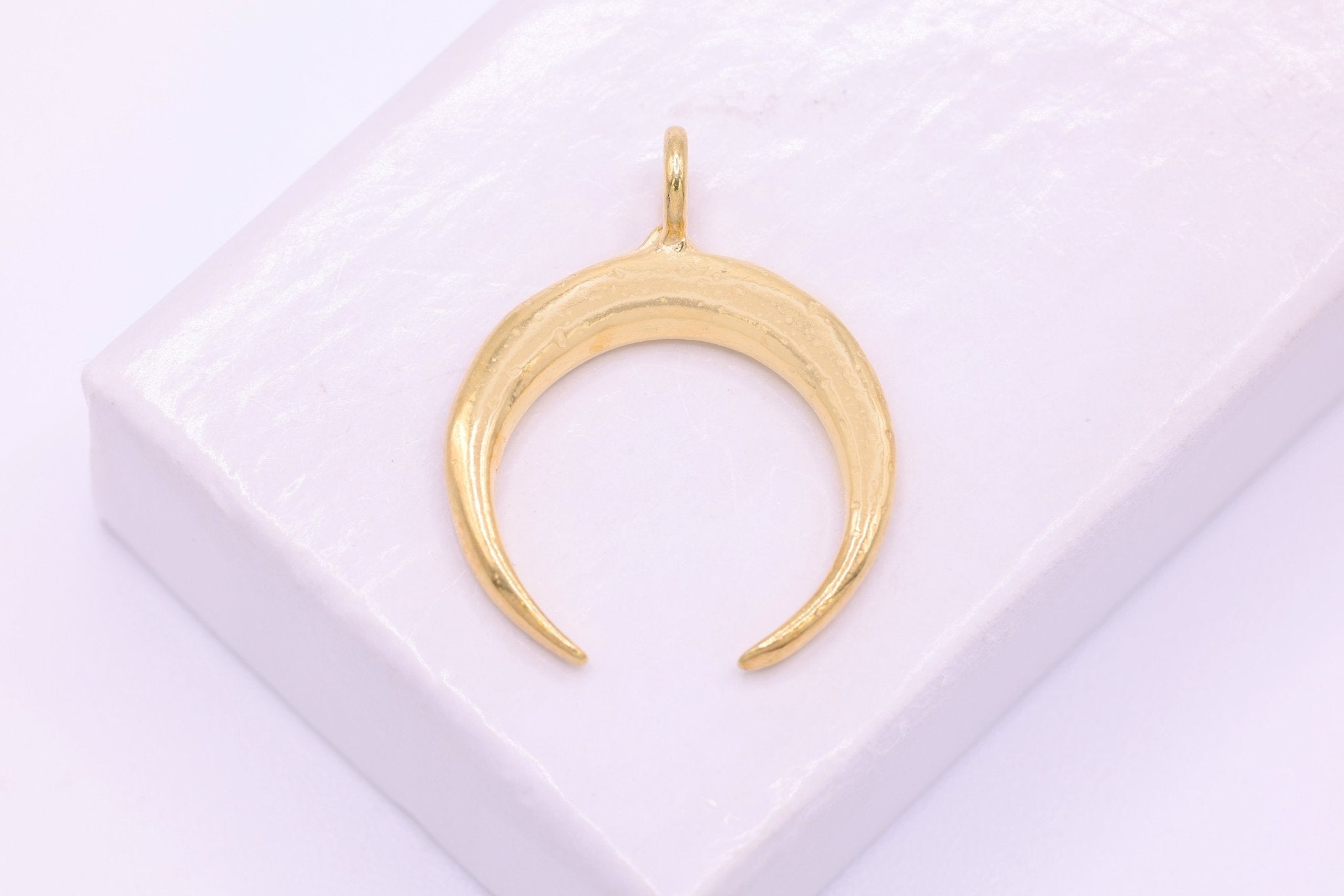 Vermeil Wholesale Sterling Silver Crescent Moon Charm Pendant - Gold Half moon charm pendant,Gold Crescent Moon, Gold Tusk Charm, Silver Moon - HarperCrown
