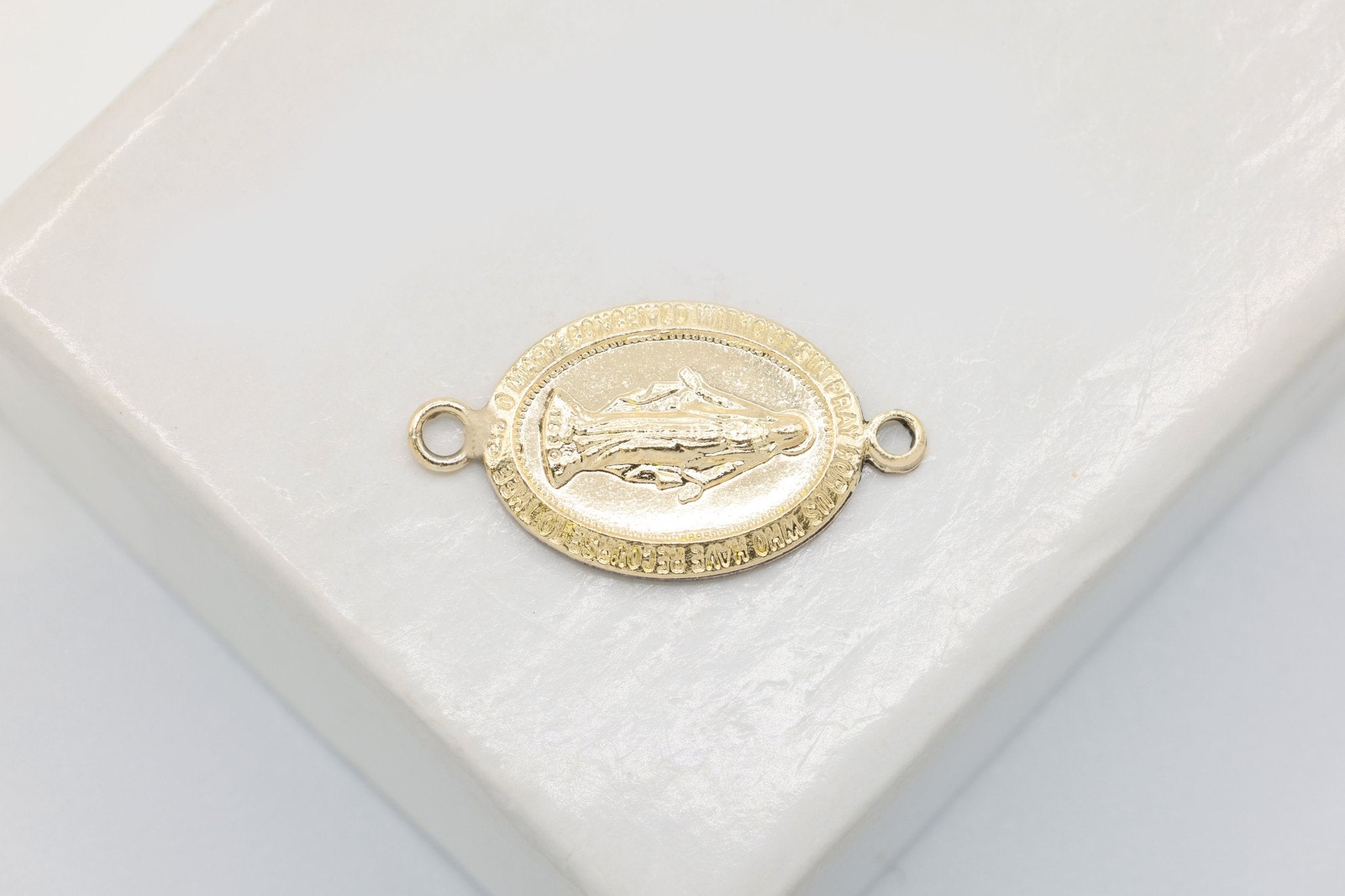 Virgin Mary Connector Charm, Wholesale, 14/20 Gold - Filled, 13mm x 9mm, Catholic Religious Our Lady of Guadalupe, Jewelry Making Charm - HarperCrown