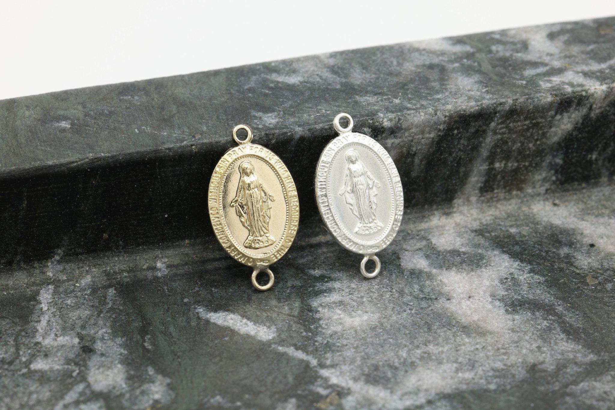 Virgin Mary Connector Charm, Wholesale, 925 Sterling Silver, 13mm x 9mm, Catholic Religious Our Lady of Guadalupe, Jewelry Making Charm - HarperCrown