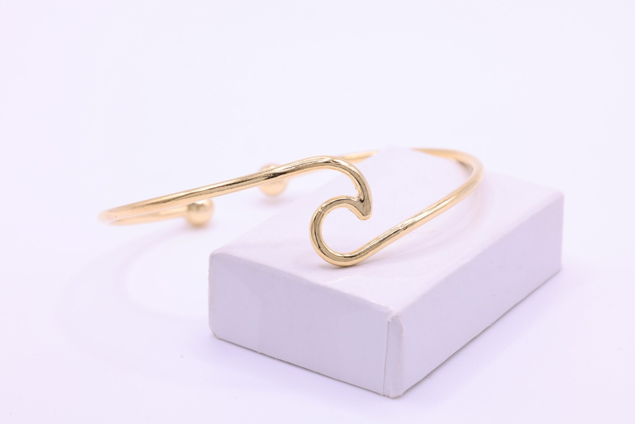 Wave Bracelet Bangle, 925 Sterling Silver 18K Gold - Plated, Adjustable Ocean Island Jewelry - HarperCrown