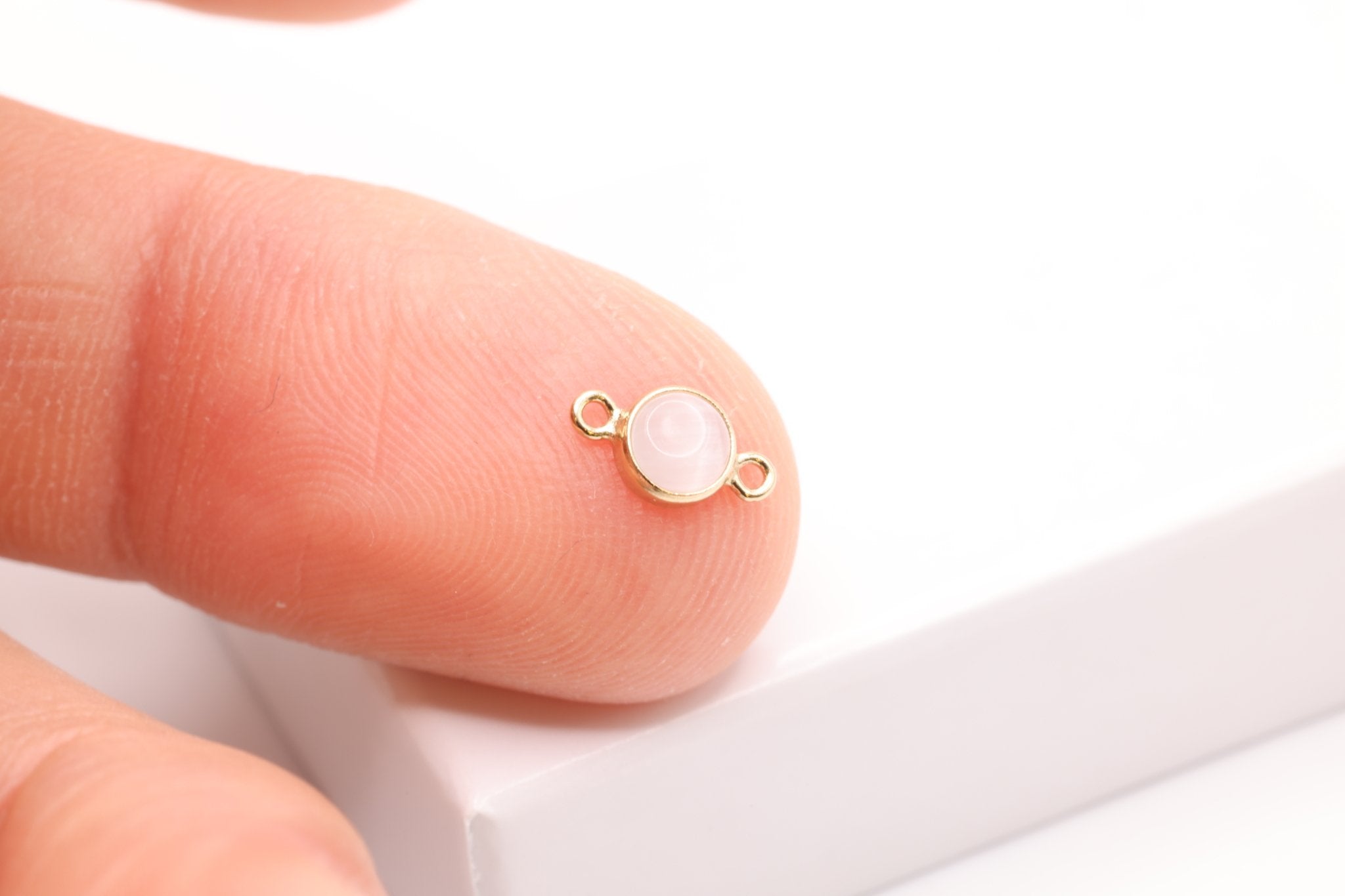 White Cat's Eye Stone Connector Charm, Gold - Filled, 8mm x 4.5mm, Cat's - Eye Gemstone Charm, Bulk DIY Wholesale Jewelry Making Charm - HarperCrown