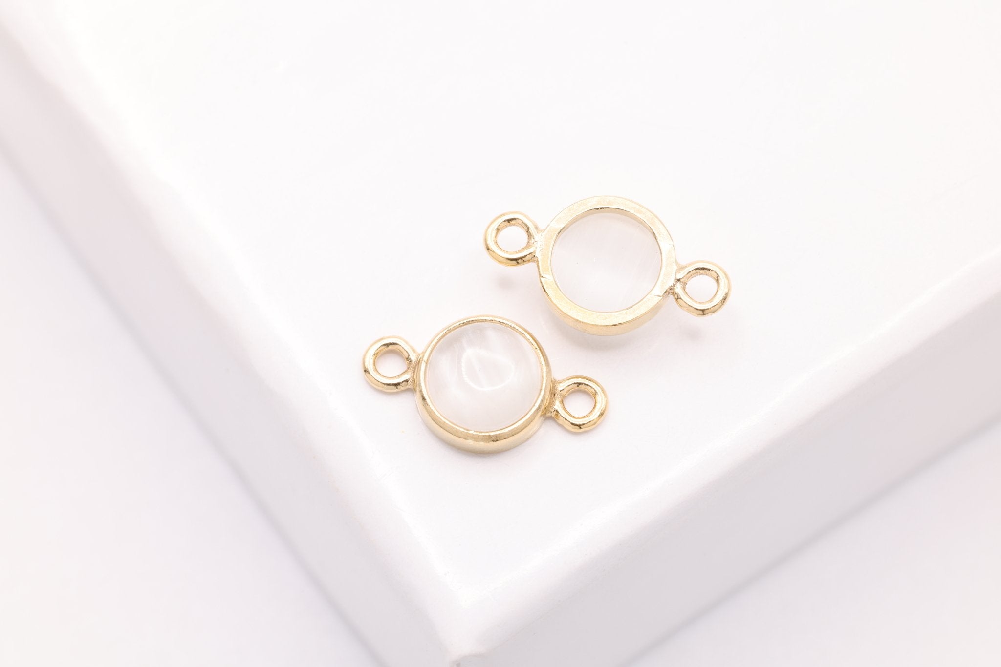White Cat's Eye Stone Connector Charm, Gold - Filled, 8mm x 4.5mm, Cat's - Eye Gemstone Charm, Bulk DIY Wholesale Jewelry Making Charm - HarperCrown