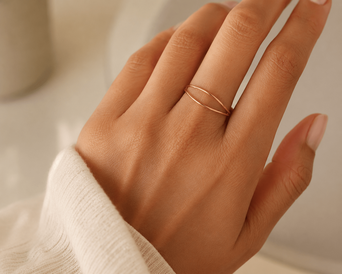 Wholesale 14k Gold Filled Wave Ring - Gold Filled two ring band minimalist double band wrap ring stacking ring parallel bar ring cross ring [28] - HarperCrown