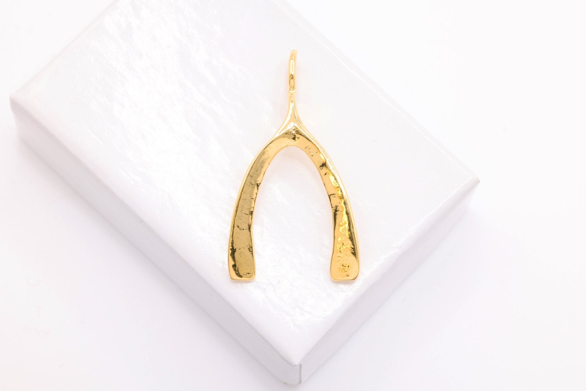 Wishbone Charm, Wholesale, 18K Gold - Plated 925 Sterling Silver, 29mm x 16mm, Wish Bone - HarperCrown