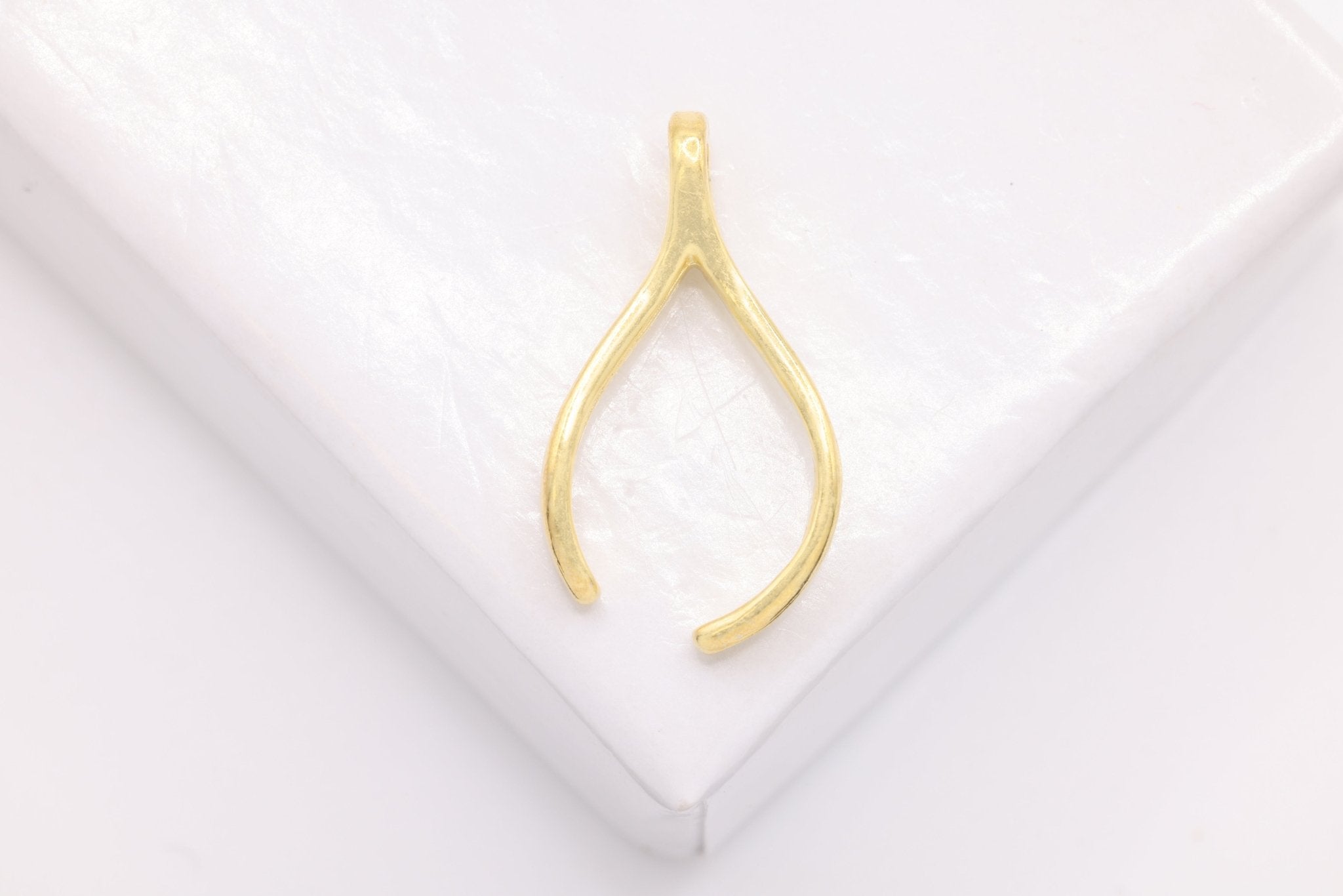 Wishbone Charm, Wholesale, 18K Yellow Gold - Plated 925 Sterling Silver, 17mm x 9mm - HarperCrown