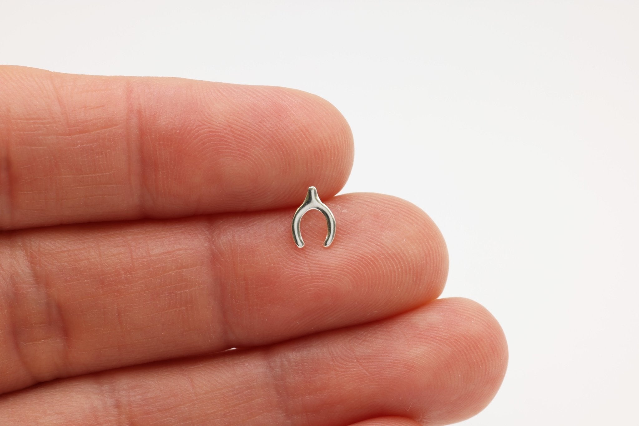 Wishbone Stud Earring, 925 Sterling Silver, 8mm x 5mm, Wholesale, Dainty Minimalist Jewelry Earrings - HarperCrown