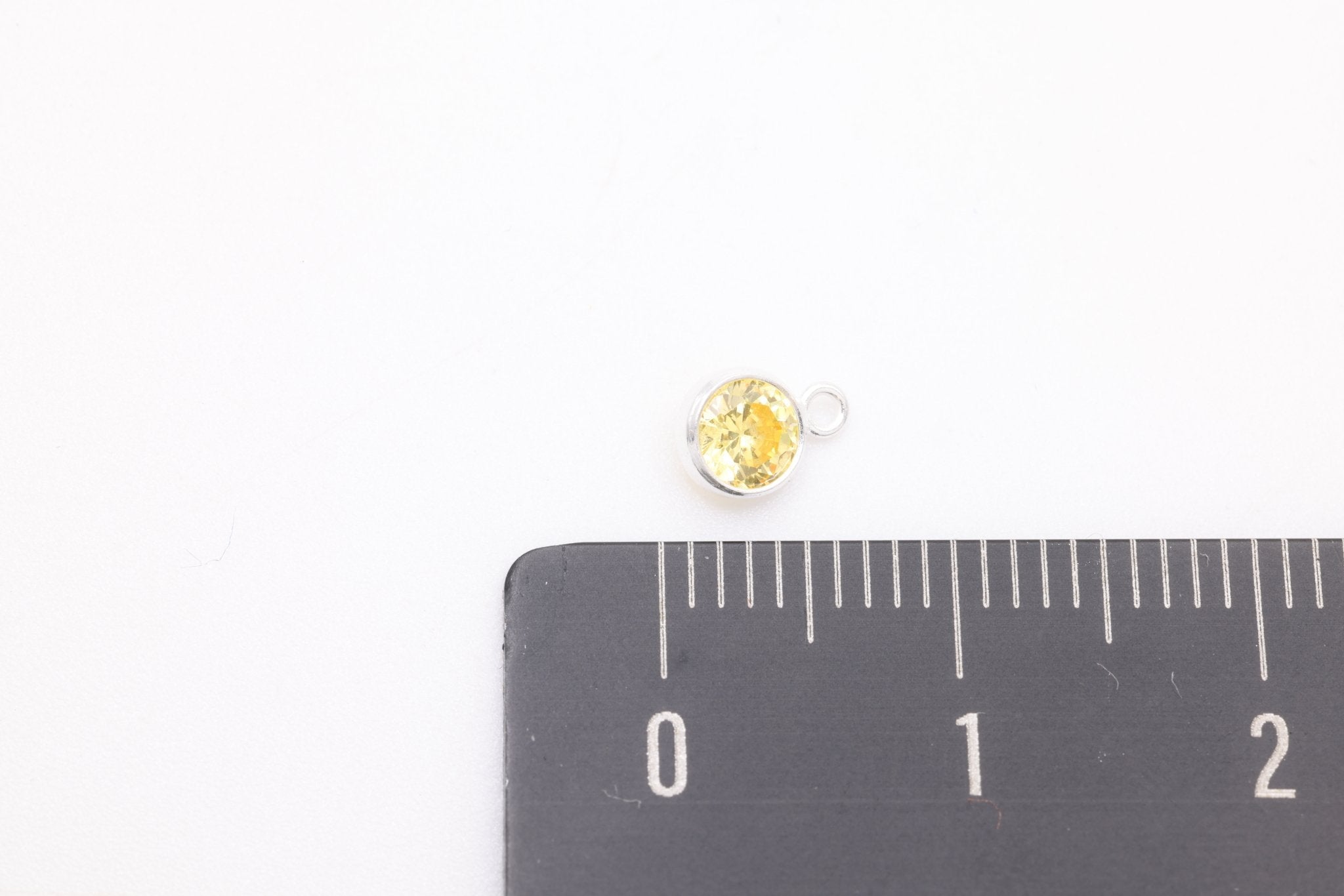 Yellow Topaz CZ Drop Charm, November Birthstone, Sterling Silver, 6mm x 4mm, Wholesale Bulk DIY Wholesale Jewelry Making Charm - HarperCrown