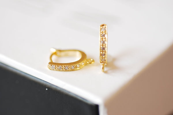 1 Pair 18k gold Pave Cubic Zirconia Leverback Earrings - 18k vermeil gold plated 925 sterling silver pave leverback earrings with ring - HarperCrown