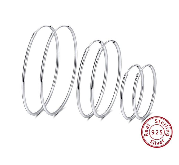 1 pair 925 Sterling Silver Endless Hoop earrings 40mm, 45mm, 50mm Hoops, Large Silver Hoop Earrings, Sterling Silver Hoop earrings - HarperCrown