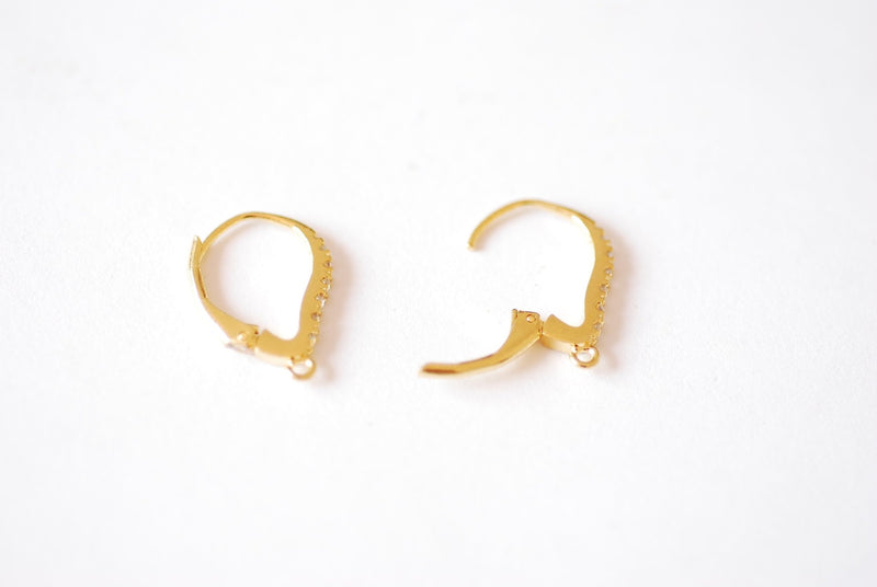 1 pair Vermeil Gold Pave Cubic Zirconia Leverback Earrings - Vermeil Gold Leverback earrings with open bail Earring Component - HarperCrown