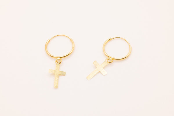 10K Gold Cross Wholesale Earrings, 1mm X .5mm, Solid 10K Gold - HarperCrown