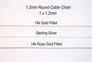 1.2mm Round Cable Chain- Choose 14k Gold Filled, Sterling Silver, 14k Rose gold Filled Round Cable Chain, Very thin Chain, Pay by foot, Bulk - HarperCrown