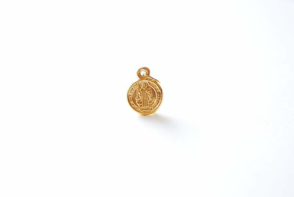 12mm Saint Benedict Medal Coin Charm- Gold Filled Religious Charm, Double Sided Charm, Roman Catholic Coin, Cross Charm, Catholic, 421 - HarperCrown