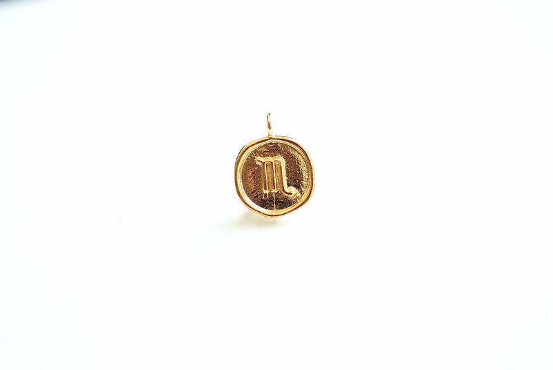 13mm Zodiac Sign Circle Disc Charm - 18k vermeil gold plated 925 Sterling Silver, Astrology Birthday Horoscope Constellation Celestial - HarperCrown