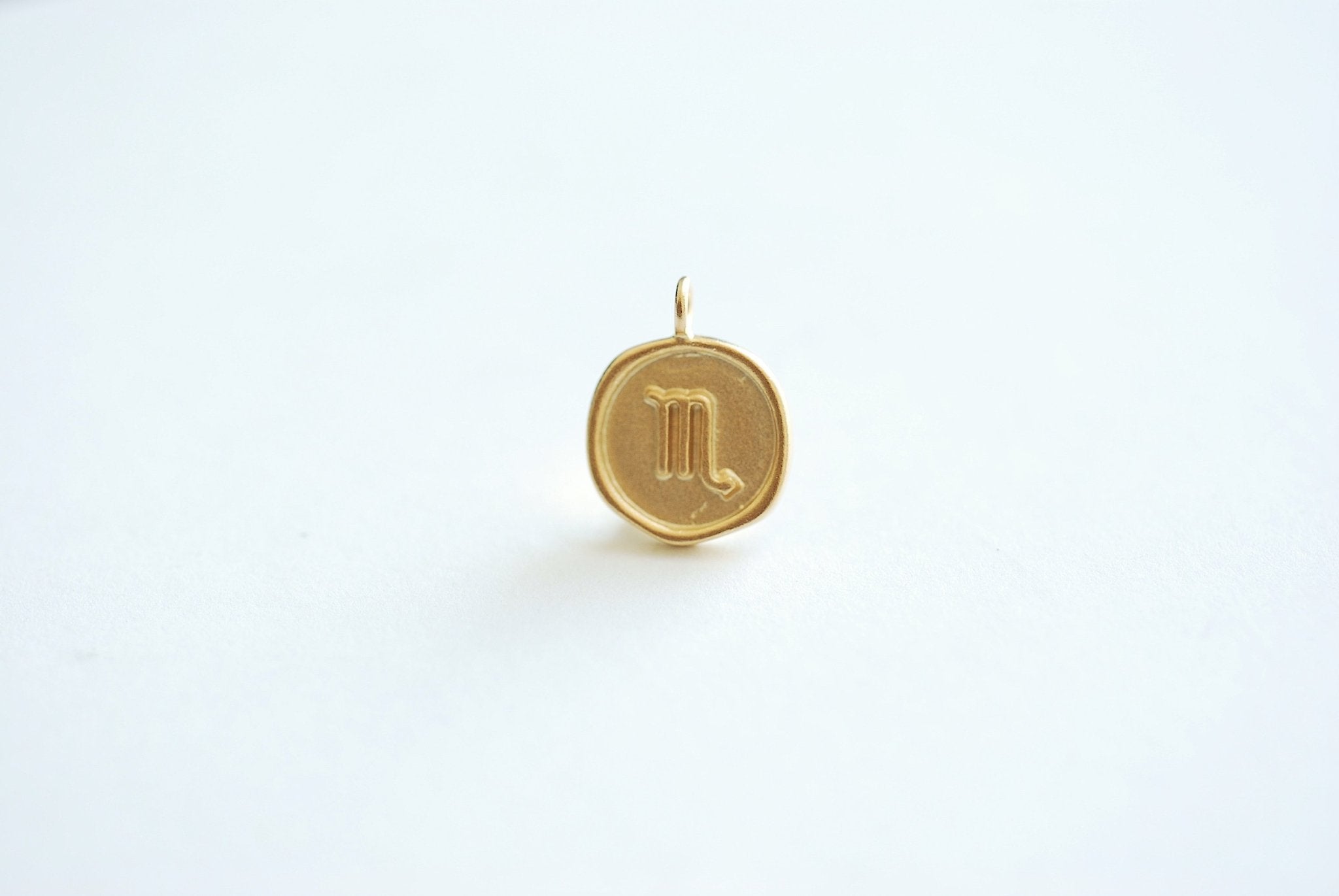 13mm Zodiac Sign Circle Disc Charm - 18k vermeil gold plated 925 Sterling Silver, Astrology Birthday Horoscope Constellation Celestial - HarperCrown