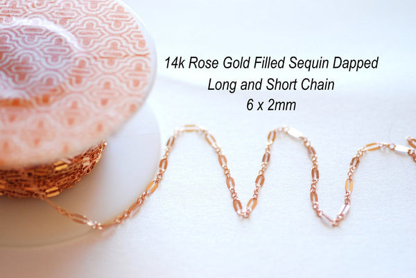 14/20 RGF 2mm Long and Short Dapped Sequin Chain, 14k Rose Gold Filled Sequin Dapped Chain, razor blade chain, 14k gf choker chain, Bulk - HarperCrown