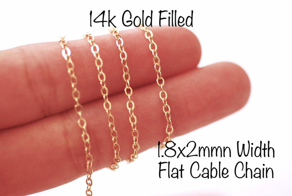 14k Gold Filled 1.8x2mm Width Flat Cable Chain Chain by Foot Gold Wholesale Bulk Chain Jewelry Findings Sparkling Chain Necklace Chain - HarperCrown