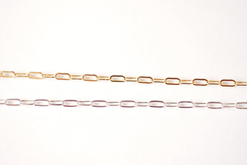 14k Gold Filled 3mm Flat Drawn Cable Chain - 14k gold yellow or Sterling Silver 3mm Rectangle PaperClip Chain Bulk Wholesale DIY Jewelry - HarperCrown