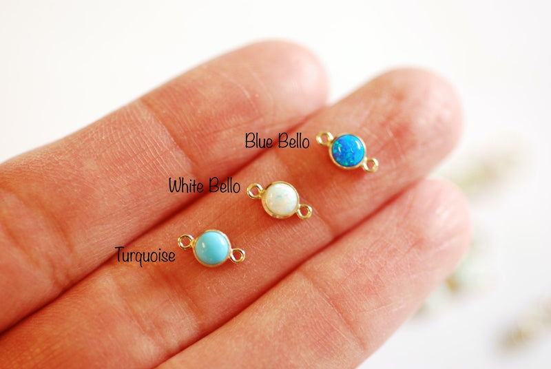 14k Gold Filled 4mm Blue Bello Opal, White Bello Opal, Imitation Turquoise Opal Bezel Rim Connector Link Charm Permanent Jewelry GFCH3 - HarperCrown