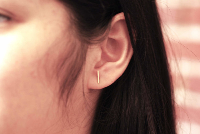 14k Gold Filled Bar Stud Earrings - Minimalist Bar earrings, Simple Every Jewelry, Gold Filled Stud Earrings Short Bar Stick Earrings - HarperCrown