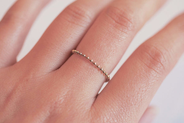 14k Gold Filled Beaded Ring, Bead Gold Filled Ring, Minimal Beaded Gold Ring, Stacking Ring, Midi Gold Filled Ring, Beaded Chain Ring [7] - HarperCrown