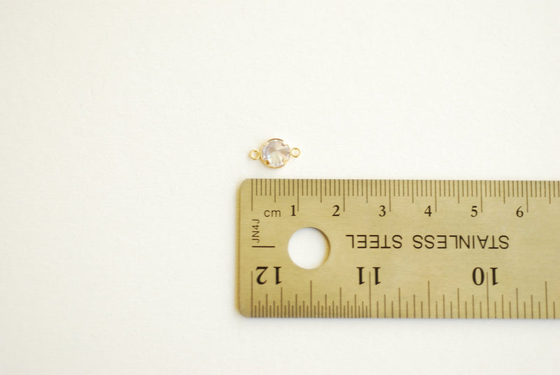14k Gold Filled Birthstone CZ Connector Charm - 14kgf cubic zirconia bezel frame spacer link jewelry finding, 4mm 6mm 7.5mm, birthstone - HarperCrown