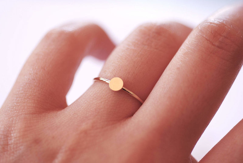 14k Gold Filled Circle Dot Disc Stacking Ring Midi Ring Thumb Ring Minimalist Ring Dainty RIng Gold Beaded Ring Bead Ring Band Ring [32] - HarperCrown