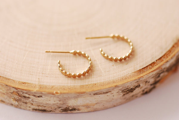 14k Gold Filled Dot Hoop Earrings, Basic Everyday Hoop Earrings, Minimalist Earrings, Gold FIlled Earrings, Gold Huggie Earrings - HarperCrown