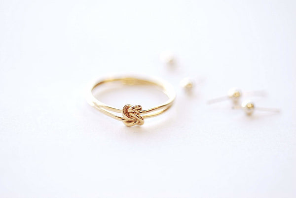 14k Gold Filled Double Knot Stacking Ring - Gold Minimalist Stacking Ring Knuckle Midi Ring Thin Band Dainty Ring Love Knot Celtic Ring [24]