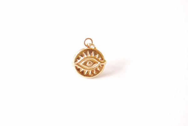 14k Gold Filled Evil Eye Charm - 14GF Evil Eye with Bead Double Sided Eye of Ra Protection Good Luck VermeilSupplies Wholesale Charms