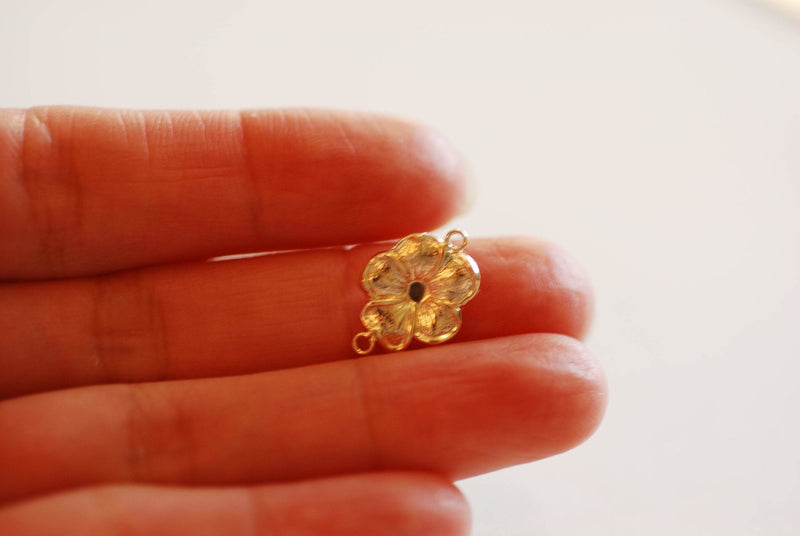 14k Gold Wholesale Filled flower Connector Charm- 14kgf Flower Charm, Pinwheel, Floral, Spring Flowers, Gold Filled Charms, Hawaiian Plumeria, Nature