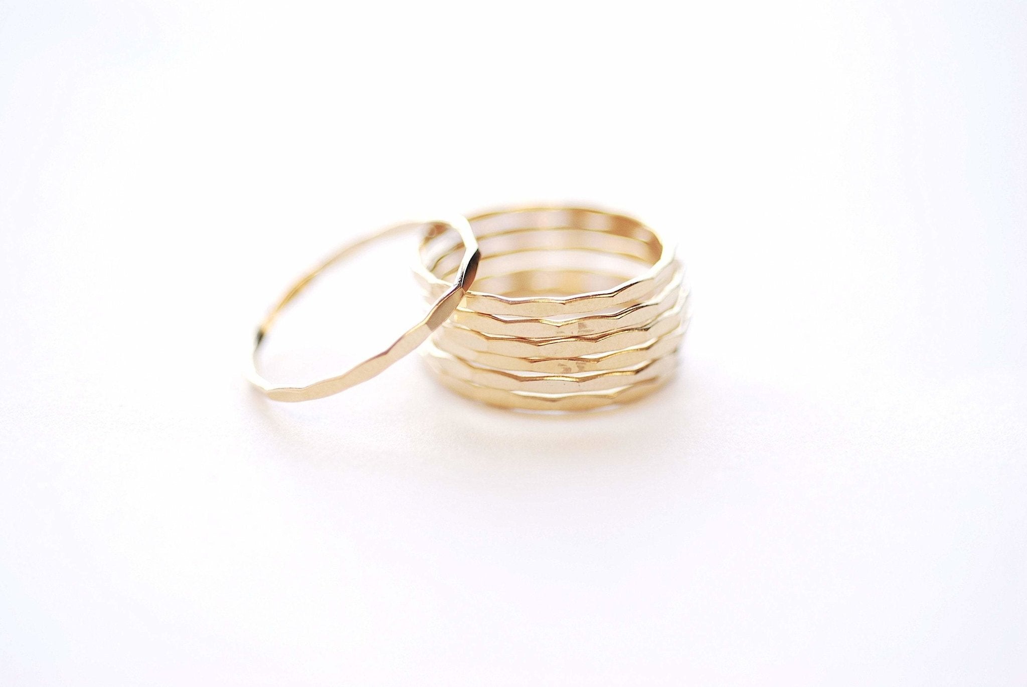 14k Gold Filled Hammered Stacking Ring - Gold Fill Hammered Ring, Dainty Ring, Simple Gold Ring, Midi Knuckle Ring, Gold Ring Band [21]