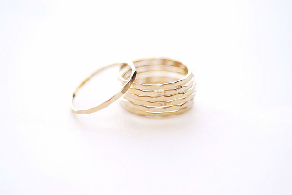 14k Gold Filled Hammered Stacking Ring - Gold Fill Hammered Ring, Dainty Ring, Simple Gold Ring, Midi Knuckle Ring, Gold Ring Band [21]