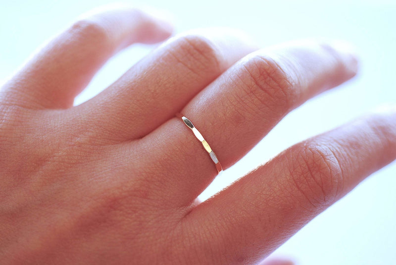 14k Gold Filled Hammered Stacking Ring - Gold Fill Hammered Ring, Dainty Ring, Simple Gold Ring, Midi Knuckle Ring, Gold Ring Band [21]