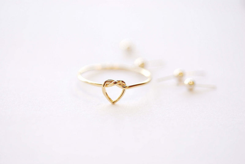 Wholesale 14k Gold Filled Heart Knot Ring - Gold Minimalist Stacking Ring 1mm Band Knuckle Midi Stacking Ring Love Knot Ring Heart Wire Ring [25]