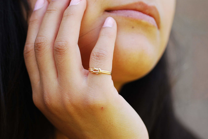 Wholesale 14k Gold Filled Infinity Stacking Ring - Gold Minimalist Stacking Ring Knuckle Midi Ring 2mm Thin Band Dainty Ring Double Love Knot Ring[26]