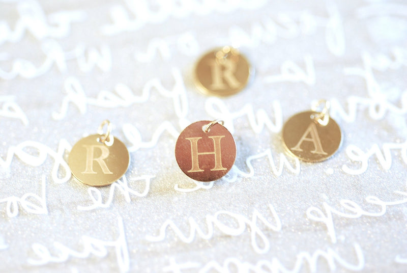 14k Gold Filled Letter Disc Charm Add on - Permanent Jewelry Component 14/20kt Disc Charm Alphabet Letter Initial Charm Circle Wholesale - HarperCrown
