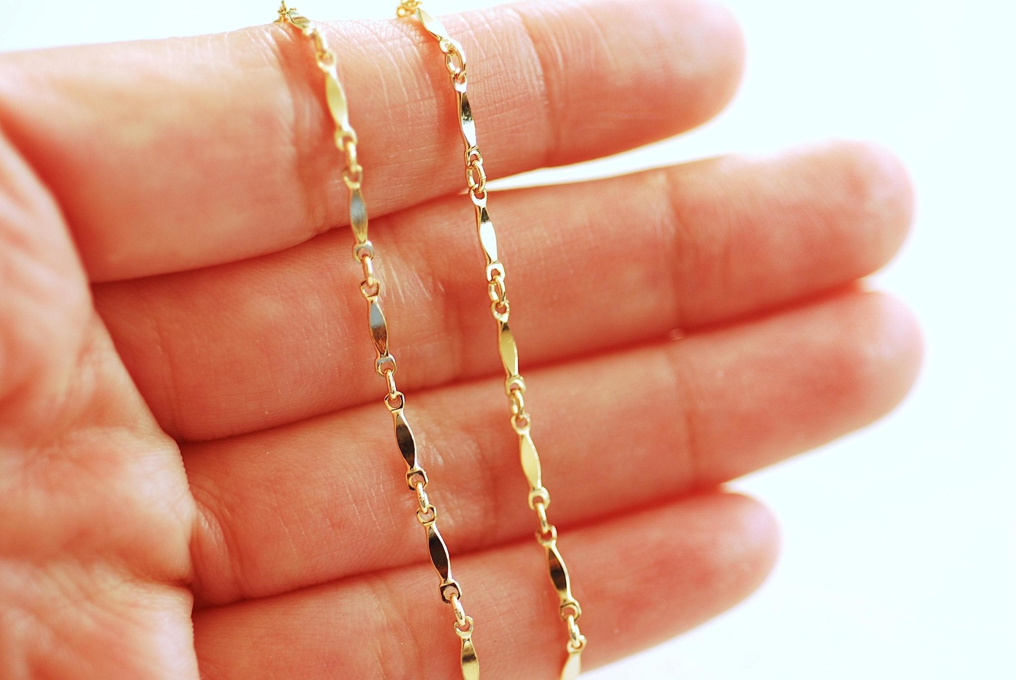 2mm x 8mm Marquise Bar Link Chain, 14/20 Gold-Filled or 925 Sterling Silver, Dapped Bar Long Short Chain