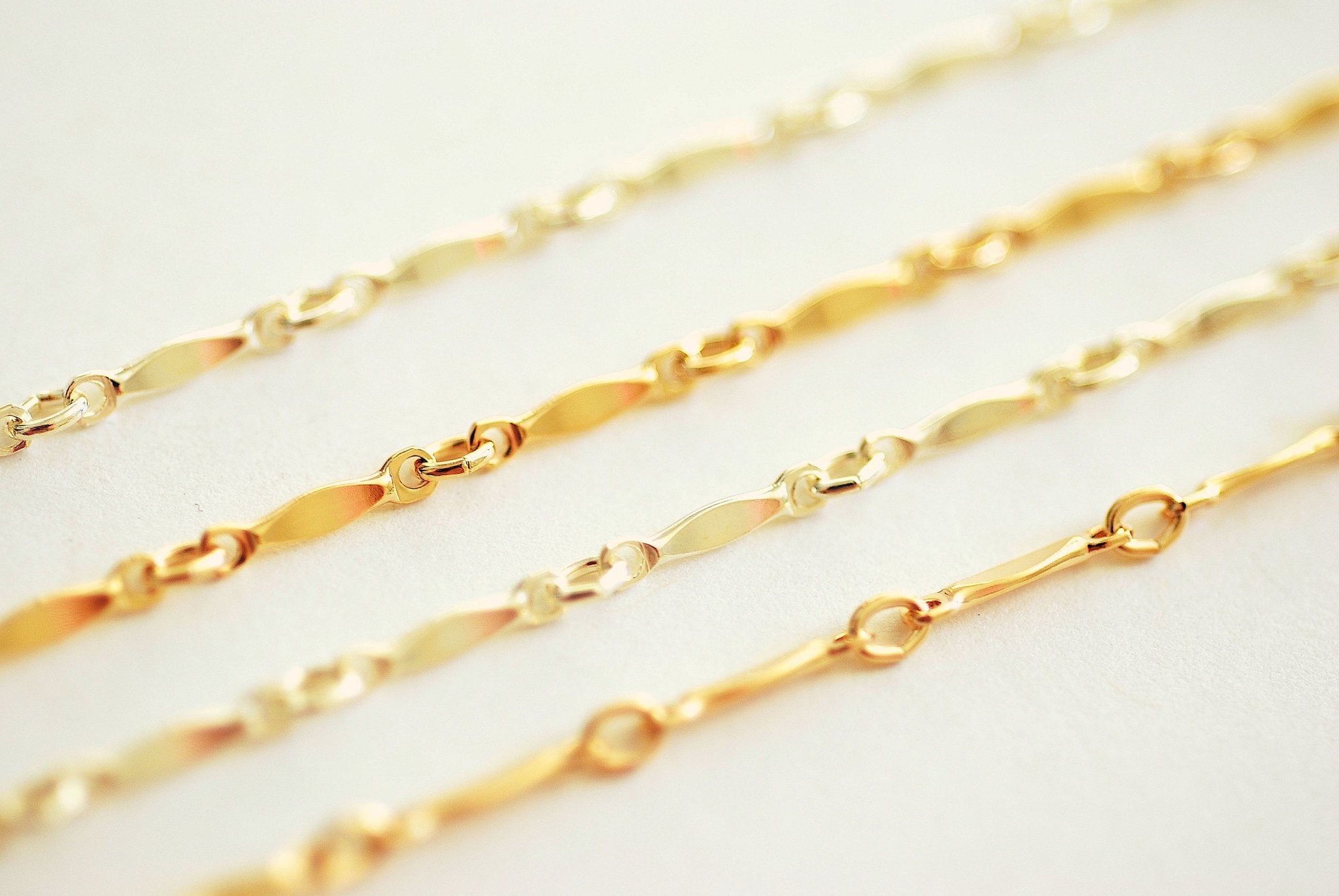 2mm x 8mm Marquise Bar Link Chain, 14/20 Gold-Filled or 925 Sterling Silver, Dapped Bar Long Short Chain