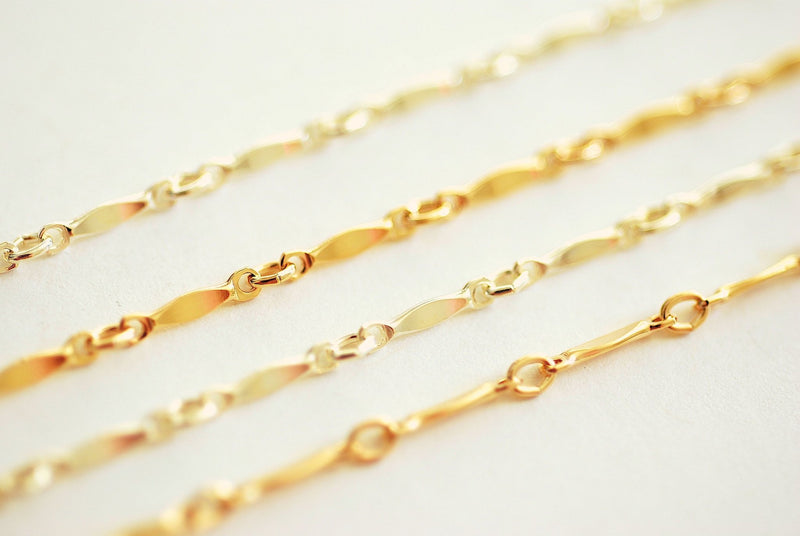 14K Gold Filled Marquise Bar Link Chain- 2mm Width Bar Gold Filled Chain, 8mm x 2mm Chain Dapped Bar Chain Long and Short Chain, Bulk Chain, Sterling