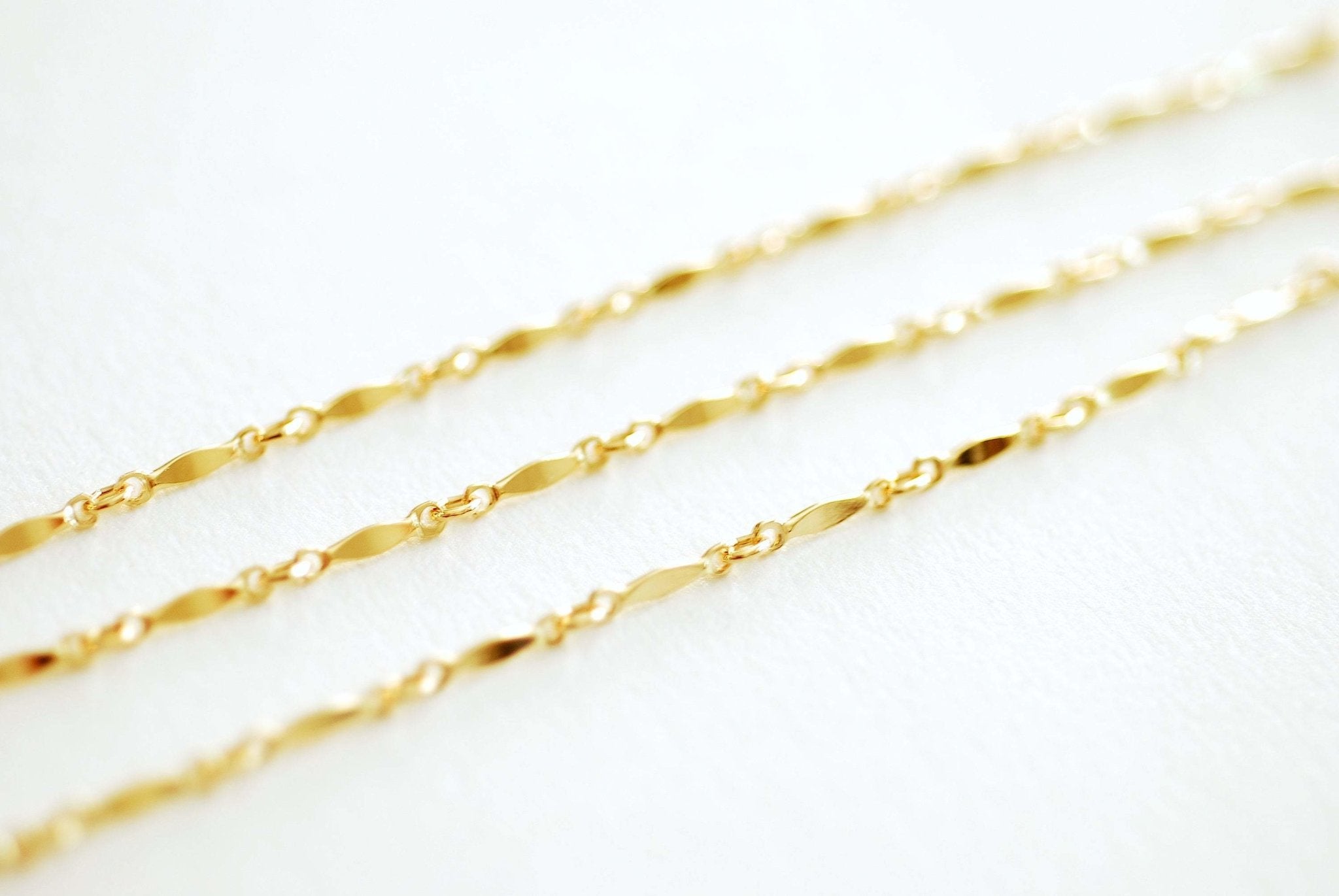 2mm x 8mm Marquise Bar Link Chain, 14/20 Gold-Filled or 925 Sterling Silver, Dapped Bar Long Short Chain