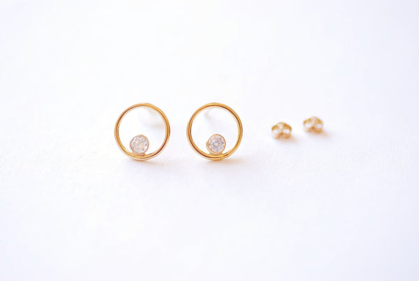 Wholesale 14k Gold Filled Open Circle Cubic Zirconia Stud Earrings - Minimalist Earrings, Everyday Jewelry, Gold Circle Stud Earrings, Dainty Studs