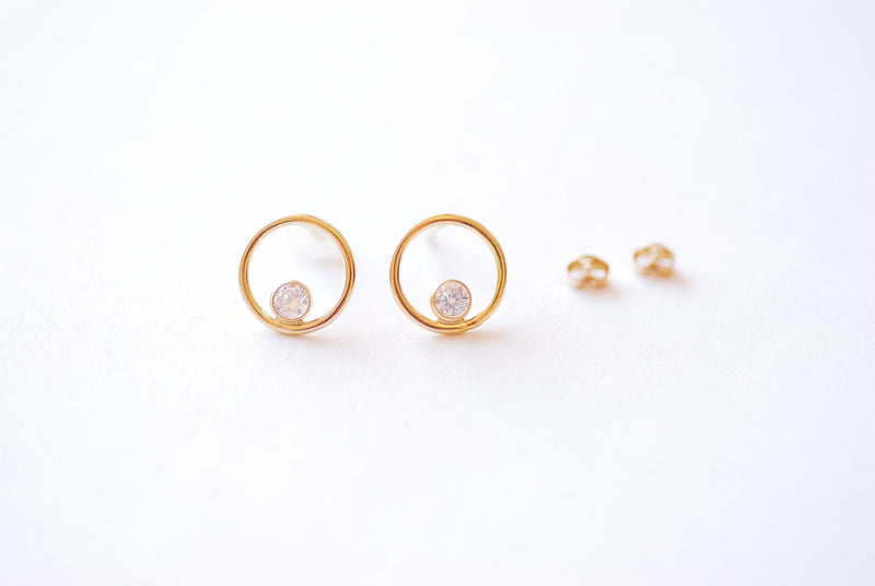Wholesale 14k Gold Filled Open Circle Cubic Zirconia Stud Earrings - Minimalist Earrings, Everyday Jewelry, Gold Circle Stud Earrings, Dainty Studs