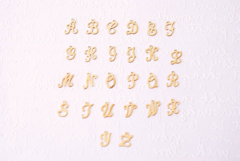 14k Gold Filled or Sterling Silver Cursive Letter Script Letter Alphabet Charm Full Alphabet Add On Charm Wholesale Bulk Jewelry Findings